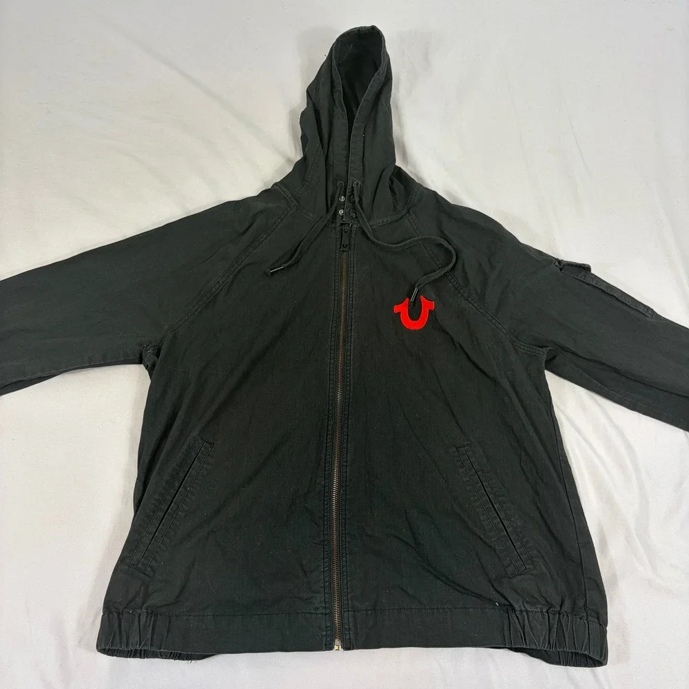 True Religion Men Hoodie Black Tiger Graphic XL Rare Streetwear McBling‎ Y2K